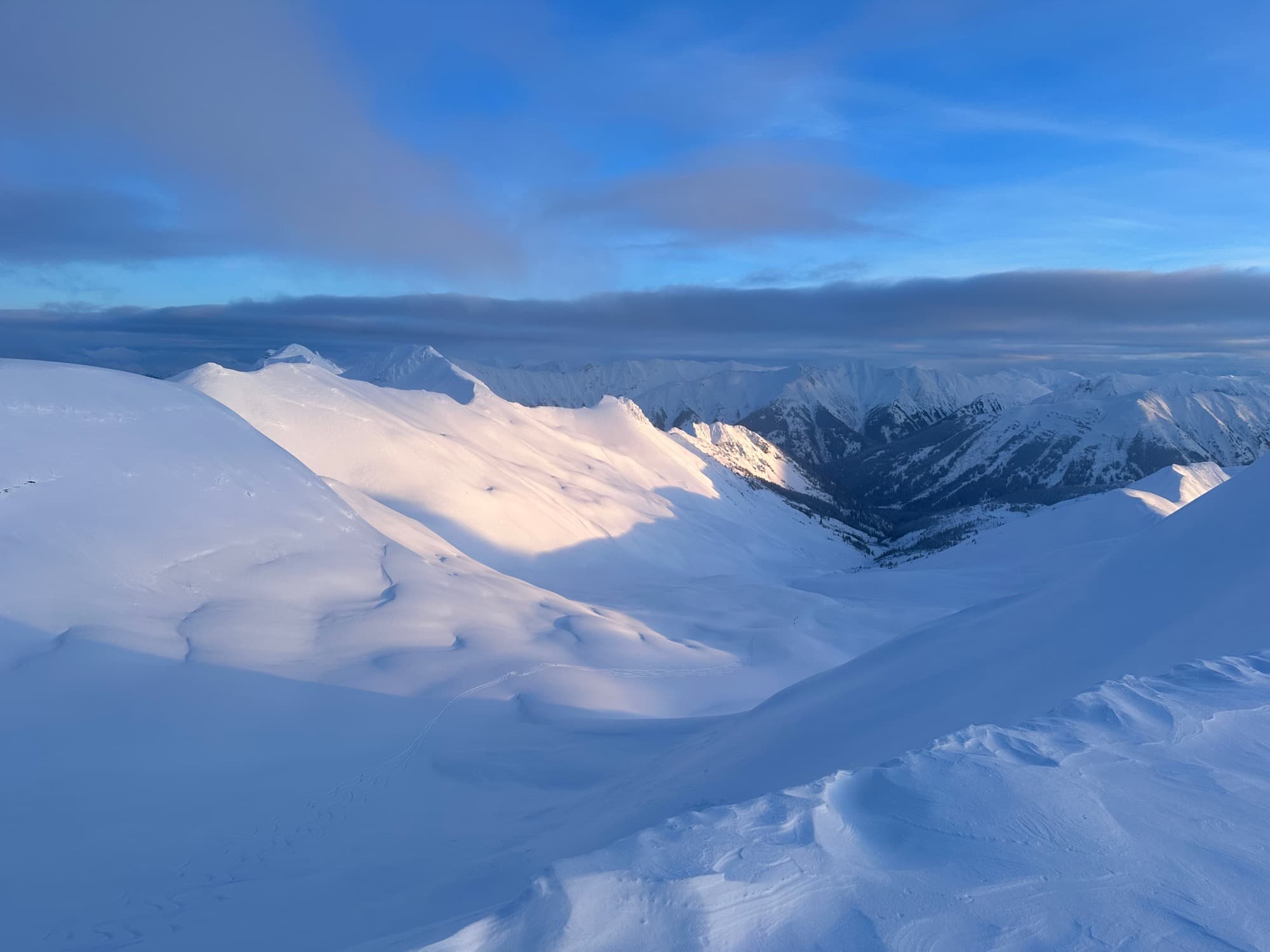 Snow ridge glowing at sunset over Patagonia